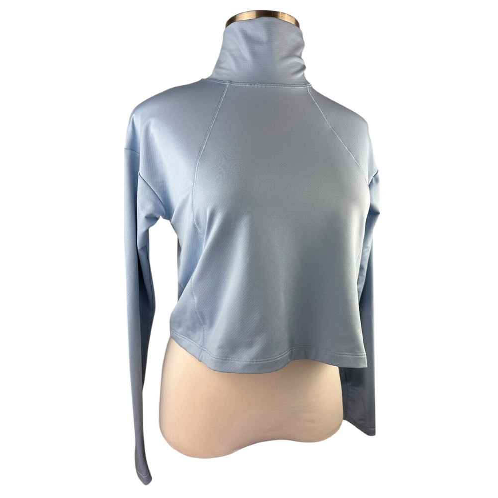 Athleta Sky Blue Whistler Mock Neck Top Crop Long Sleeve Women's Size Small - Picture 3 of 13